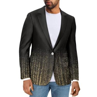 Imagem de Sprowallow Blazer masculino casual slim fit um botão elegante casacos esportivos lapela entalhada terno negócios blazers jaqueta outono, Lantejoulas douradas, G