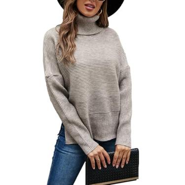 Imagem de Malhas Femininas, Suéter Feminino Elegante de Manga Comprida Com Gola Alta para Casa (XL)