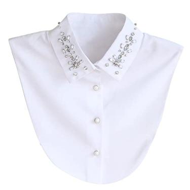 Imagem de EUBUY Camisa feminina versátil de chiffon gola falsa destacável gola dickey blusa meia camisa gola falsa para mulheres e meninas, Branco, M