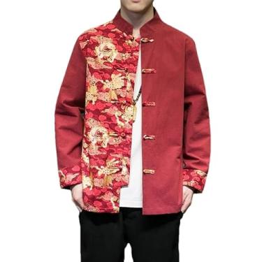 Imagem de KANG POWER Roupas masculinas estilo chinês, primavera, verão, algodão, linho, jaqueta, paletó, casaco Hanfu, Jaqueta vermelha masculina, GG