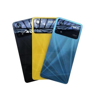 Imagem de SHOWGOOD Capa traseira de vidro para Xiaomi Poco X4 Pro 5G Capa traseira de bateria painel X4Pro com substituição de lente de câmera (azul laser)