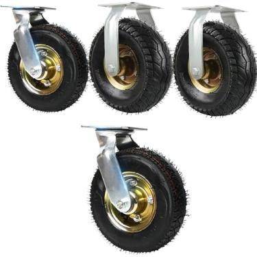 Imagem de Roda de rodízios pneumáticos, 15 cm, 20 cm, 25 cm, rodízios industriais resistentes, 2 rodízios giratórios e 2 rodízios fixos, rodas de substituição para carrinhos de mão