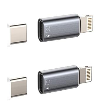 Imagem de Adaptador OTG para iPhone (pacote com 2) USB C fêmea para Lightning macho carregador de sincronização de dados dongle tipo-c câmera leitor de cartão flash drive mouse teclado U Disk conversor para 14
