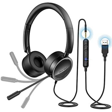 Imagem de New bee [Pacote com 2] Fone de ouvido USB com microfone para PC, fones de ouvido intra-auriculares para laptop com microfone com cancelamento de ruído e adaptador USB-C para home office online Class