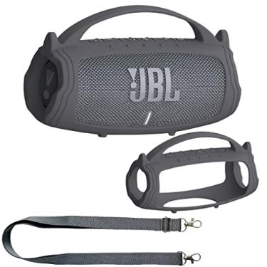 Imagem de JCHPINE Capa de silicone para alto-falante Bluetooth portátil JBL Charge 5, suporte protetor para acessórios de alto-falante JBL Charge 5 (capa cinza, não serve para a versão Wi-Fi)