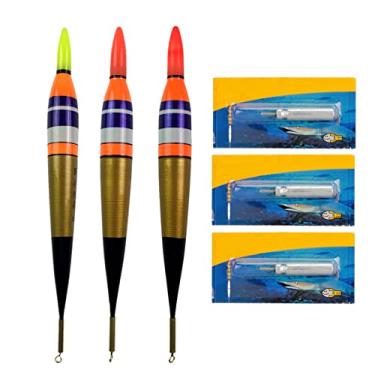 Imagem de QualyQualy boias de pesca eletrônicas de LED para água salgada e água salgada, flutuadores de pesca de rocha do mar, boias de madeira Balsa, lâmpadas de iluminação noturna para Bass Trout Walleye Crappie, 15 ml, 3/8oz, 3 peças/lote, 3Pcs Size 1