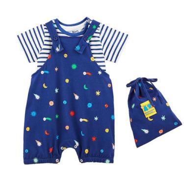 Imagem de Conjunto Bebês Bento Fábula Jardineira E Camiseta Malha Azul Galáxias