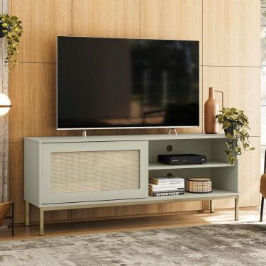 Imagem de Rack Palha Buriti Até 55 Polegadas 2 Nichos Off White - Olivar Móveis