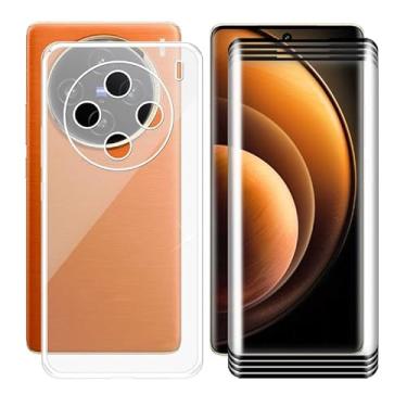 Imagem de AQGGIIXY Pacote com 4 películas de vidro temperado + capa para Vivo X100 Pro V2324A (6,7 polegadas), protetor de tela de dureza 9H e capa de silicone macio para amortecedores, capas protetoras transparentes de TPU - transparente