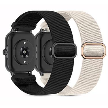 Imagem de Kollody Pacote com 2 pulseiras de relógio de nylon elástico compatíveis com Amazfit Active 2/Active, pulseiras de substituição elásticas macias de 20 mm para Amazfit Bip 3 Pro/3/U Pro/GTR mini/GTS 4/3