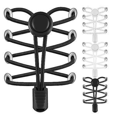 Imagem de AMLY 4 Pairs of Elastic No Tie Shoelaces, Upgraded Lock, Reflective Shoe Laces for Kids and Adults (Dotted/Solid Black-Dotted/Solid White)