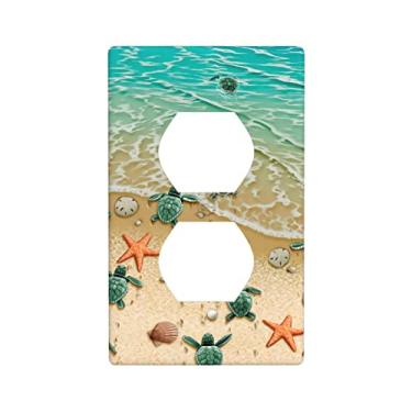 Imagem de Bimrahy Beach Turtle 2 Gang Single Duplex Placa de Parede Tampas de Tomada Elétrica Tamanho Padrão 7 X 11 Durável para Vários Locais (wlpt01)