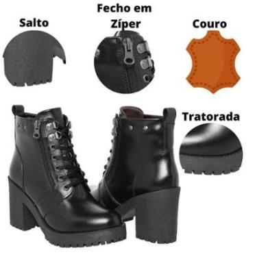 Imagem de Coturno Feminino Cano Alto Salto Moda Couro Preta Casual-Feminino