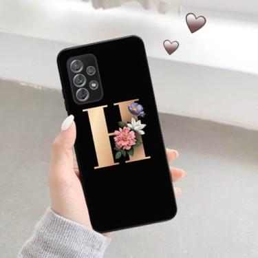 Imagem de Capa de telefone macia preta fosca para samsung a52 a32 a72 a22 4g a52s a12 a42 5g 26 letras capa inicial de flor, b08, para a32 5g