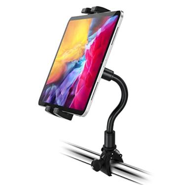 Imagem de YOOZ Suporte para tablet Spin Bike, suporte de guidão pescoço de ganso para bicicleta ergométrica elíptica para iPad Pro 9,7 10,5 11, iPad Air Mini, iPhone 15 Pro Max e telefones e tablets de 4 a 12,9
