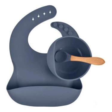 Imagem de Kit Silicone 3pçs Introdução Alimentar Bowl Colher E Babador (Cinza)