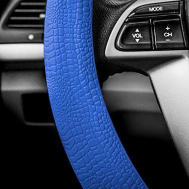 Imagem de FH Group Padrão de serpente de silicone de ajuste universal com pega massageadora capa de volante escura se encaixa na maioria dos carros, SUVs, caminhões e vans azul escuro