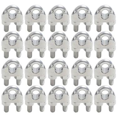 Imagem de 20 braçadeiras de corda de arame, grampo de cabo de aço inoxidável M3 de 1/20.3 cm, prendedor de sela de parafuso em U