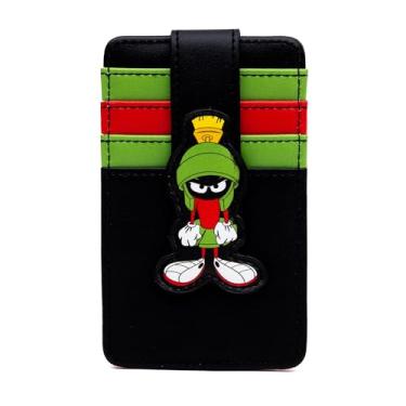 Imagem de Carteira de couro vegano Looney Tunes, porta-cartão de identificação, pose Marvin, o Marciano, preto, verde, vermelho, 7,6 cm x 12,7 cm, Preto, 3.0" x 5.0", Casual