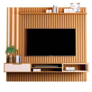 Imagem de Home Ripado com 2 Prateleiras e Led Chiba Nature Pérola - Mais de Casa