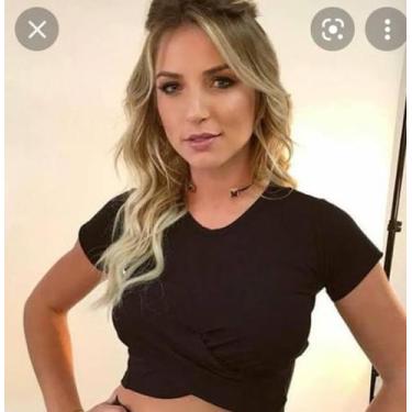 Imagem de Blusa cropped X manga curta canelado com elastano - filo modas, Preto,