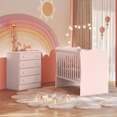 Imagem de Quarto Infantil Completo Estrela 4 Gavetas Rosa - Pnr Móveis, Rosa, Mo