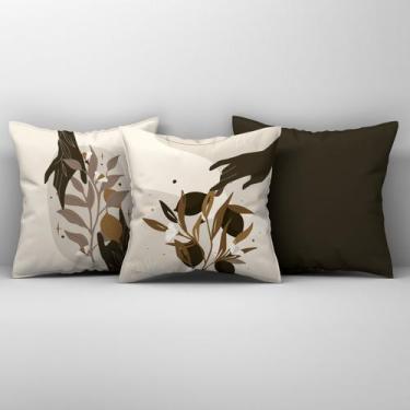 Imagem de Kit Trio de Almofadas Cheias Estampadas Folhas em Veludo Suede 45cm x 