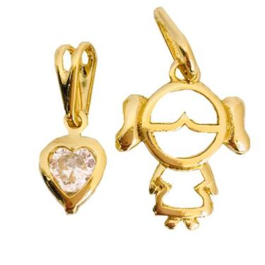 Imagem de Pingente Dourado Filha Menina Ponto de Luz Coração Banhado a Ouro 18k 