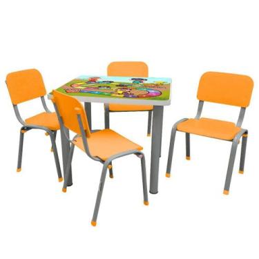 Imagem de Kit Mesa Infantil com 4 Cadeiras Reforçada LG flex Laranja - LG Flex C