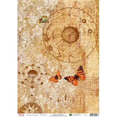 Imagem de Papel de Seda Arte Fácil Mapa com Borboletas - SE-06