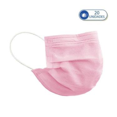 Imagem de 20 Máscaras Descartáveis Rosa com Filtro e Clipe para Nariz Feminina e