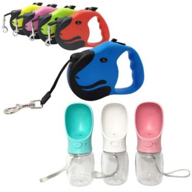 Imagem de Kit Passeio Guia Retrátil 3M Longa + Garrafa Bebedouro PET - 123Útil, 