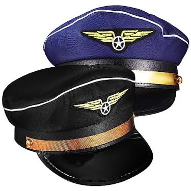 Imagem de Pacote com 2 chapéus de piloto de capitães, acessórios de de piloto, chapéus ajustáveis de marinheiro para homens e mulheres, acessórios de cosplay de Halloween, suprimentos de