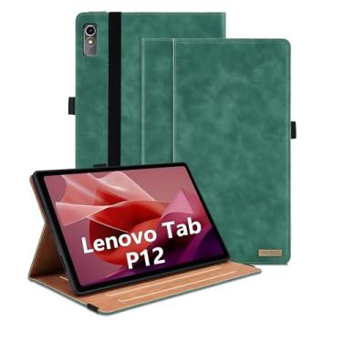 Imagem de TIPOYOROOS Capa para Lenovo Tab P12 12,7 polegadas lançado em 2023, capa inteligente de visualização multiângulo com bolso de couro PU empresarial com slot para cartão para SM-TB370FU/TB371FC, verde
