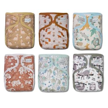 Imagem de Kawaii Baby 6 capas de fraldas de pano Happy sem vazamento, camada dupla ajustável para bebês de 3,6 a 16,3 kg, Animal Club, Natureza, unissex, gênero neutro, 6 Count (Pack of 1)