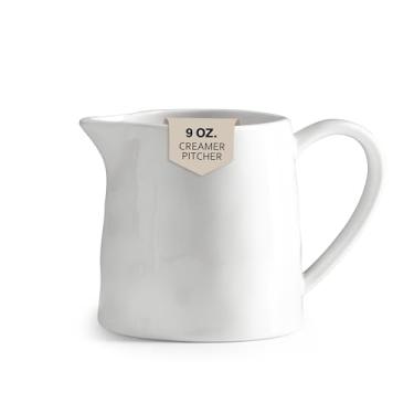 Imagem de Jarra de creme de 255 g, creme branco com alça, jarra de leite pequena de porcelana, jarra de creme de café, jarra de creme de fazenda, jarra de creme de cozinha