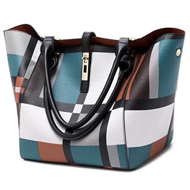 Imagem de sqlp Bolsa grande de trabalho para mulheres bolsas e bolsas de mão grandes bolsas de ombro femininas de viagem, Xadrez azul, One Size