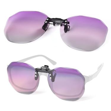Imagem de TINHAO Óculos de sol Polygon Clip On para mulheres e homens sobre óculos de grau polarizados flip up fit over, Rosa dégradé, Oversized
