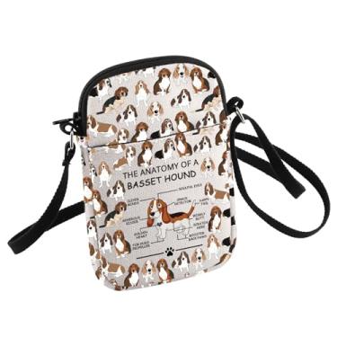 Imagem de Funny Basset Hound Dog Lovers Gifts The Anatomy of A Basset Hound Bolsa transversal Basset Hound Veterinary Mom Pequena Bolsa Sling, Branco
