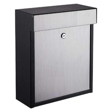 Imagem de Qualarc WF-P010 Woodlake suporte de parede retangular galvanizado e caixa de correio de aço inoxidável, preto/prata