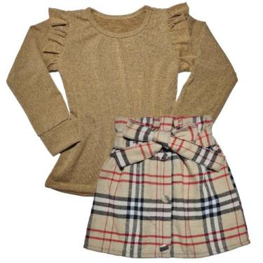 Imagem de Conjunto Infantil Blusinha Saia Xadrez Moda Menina Outono Inverno São 