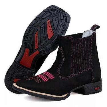 Imagem de Bota Botina Texana Feminina Cano Curto Couro Bico Quadrado. - Nane Boo