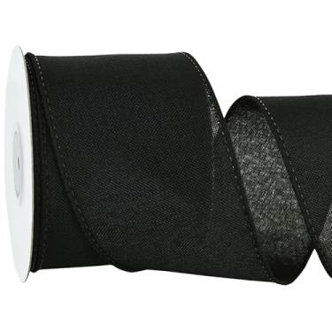 Imagem de RIBBOOO Fita com fio de serapilheira natural, fita de tecido preto de 6 cm e 10 metros para artesanato, laço de guirlanda, embrulho de presente, casamento, decoração de festa de Natal