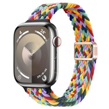 Imagem de ALSMGGBPAF Pulseira feminina de nylon trançado fina compatível com Apple Watch séries 11, 10, 9, 8, 7, 6, SE, 5, 4, 3, 2 e 1 de 42 mm, 41 mm, 40 mm, 38 mm, 40 mm, 44 mm, 45 mm, 46 mm, 4, 3, 2 e 1