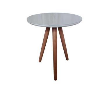 Imagem de Mesa de canto laqueada com vidro tripé - ll móveis - off white - LL Mo