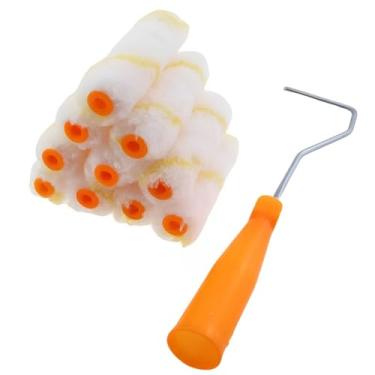 Imagem de KKUANG 1 conjunto de 11 conjunto de cilindro de escova de rolo com alça mini cabeça de escova de rolo mistura de fio de algodão de 10 cm para pintura de parede de varredura de fenda pintura de