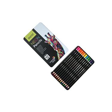 Imagem de BRUSTRO Lápis de cor neon 12 estanhos | multicoloridos| 3,3 mm | Resistência ao chumbo, ideal para colorir, pintura, camadas, uso em tecidos, à base de cera | Conjunto de 12 | (em caixa de lata
