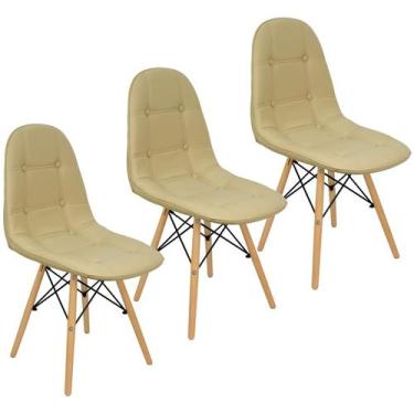 Imagem de Kit 3 Cadeiras Charles Eames Botonê Eiffel Wood Estofada Couro - Liant