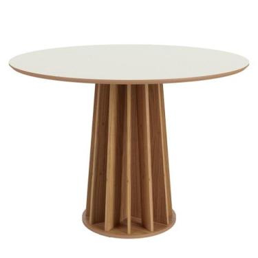 Imagem de Mesa De Jantar Redonda 4 Lugares Thalia D01 Off White/Freijó - Mpozena