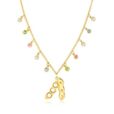 Imagem de Colar Soja Infantil com Cristais Coloridos Revestido em Ouro - VL ACCE